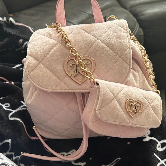 Juicy Couture Handbags - Juicy Couture Quilted Pink Backpack with Heart Details